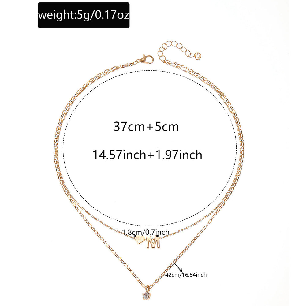 European and american cross-border fashion niche letter heart necklace, stylish and versatile metal diamond-studded layered choker for women