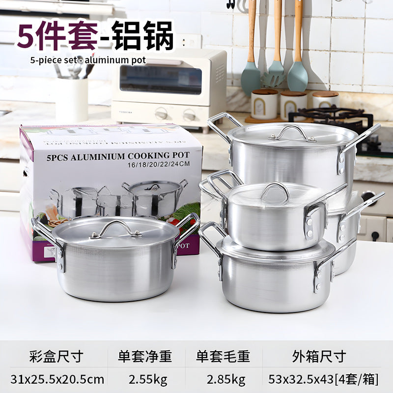 thickened suit pot 5-piece set aluminum pot 16-24cm african pot stove neutral large capacity flat bottom soup pot