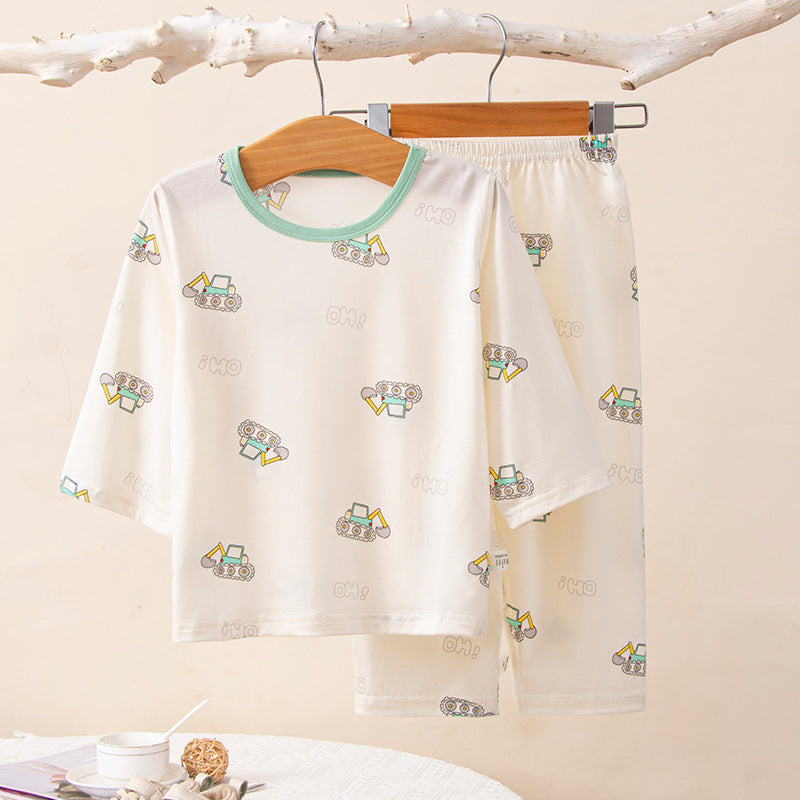 Kids' class a summer loungewear: boys' long-sleeve air conditioning pajamas, girls' modal sleepwear, cute baby clothes