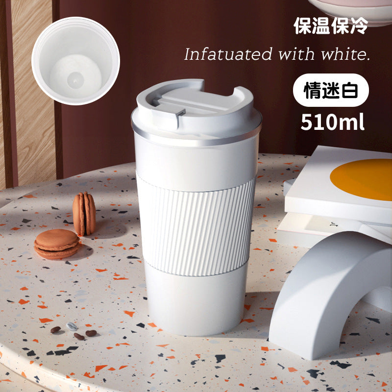 Coffee tumbler - insulated, portable, keeps drinks hot or cold - large capacity 510ml - 304 stainless steel - car-friendly