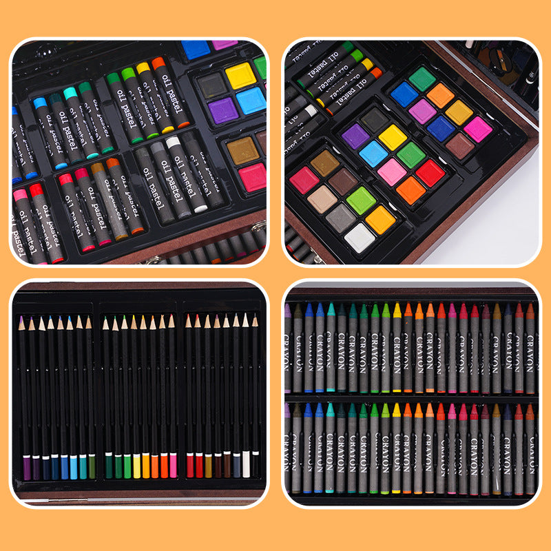 Crayon customization, no dirty hands crayon oil painting stick set 140 pieces wooden box children's art painting color pencil set