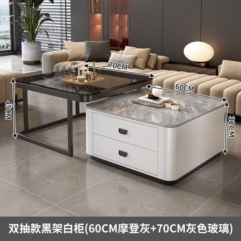 Rock slab coffee table accessible luxury modern casual square small apartment popular living room for home glass new arrival marble table