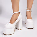 2026fashionwaterproof thick heel flats round toe patent leather high heels plus size catwalk flats high heels