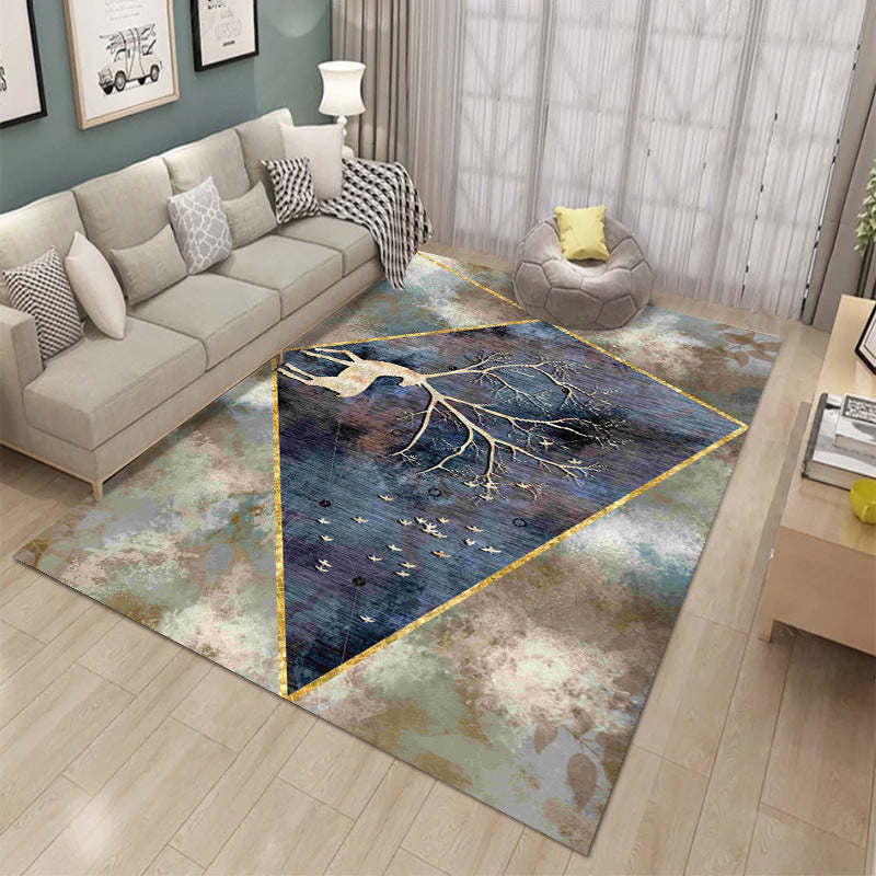 dropshipping living room rug, indoor gilded abstract square print sofa coffee table mat, bedroom bedside rug