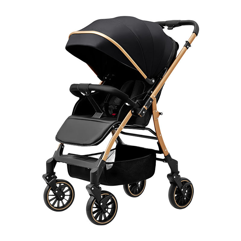Upgraded four-wheel universal baby stroller - convertible reclining infant carriage with one-click fold