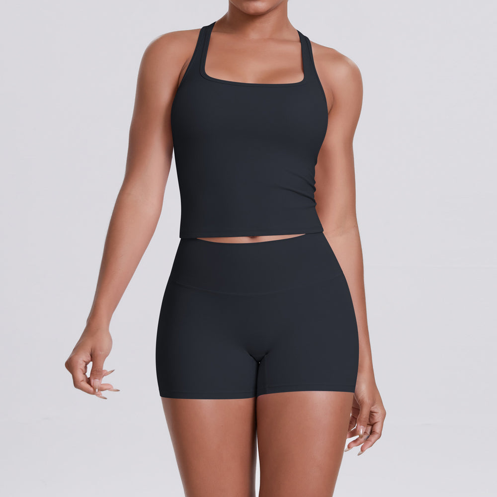 New arrival cross-border double-sided brushed pure color tight i-shaped back sports intimates running fitness yoga suit for women