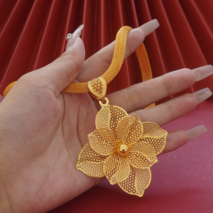 Middle eastern dubai indian luxury double layer four-leaf clover pendant necklace and earrings jewelry wedding party