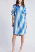 European and american export cross-border   new spring/summer fashionable striped print turn-down collar shirt dress