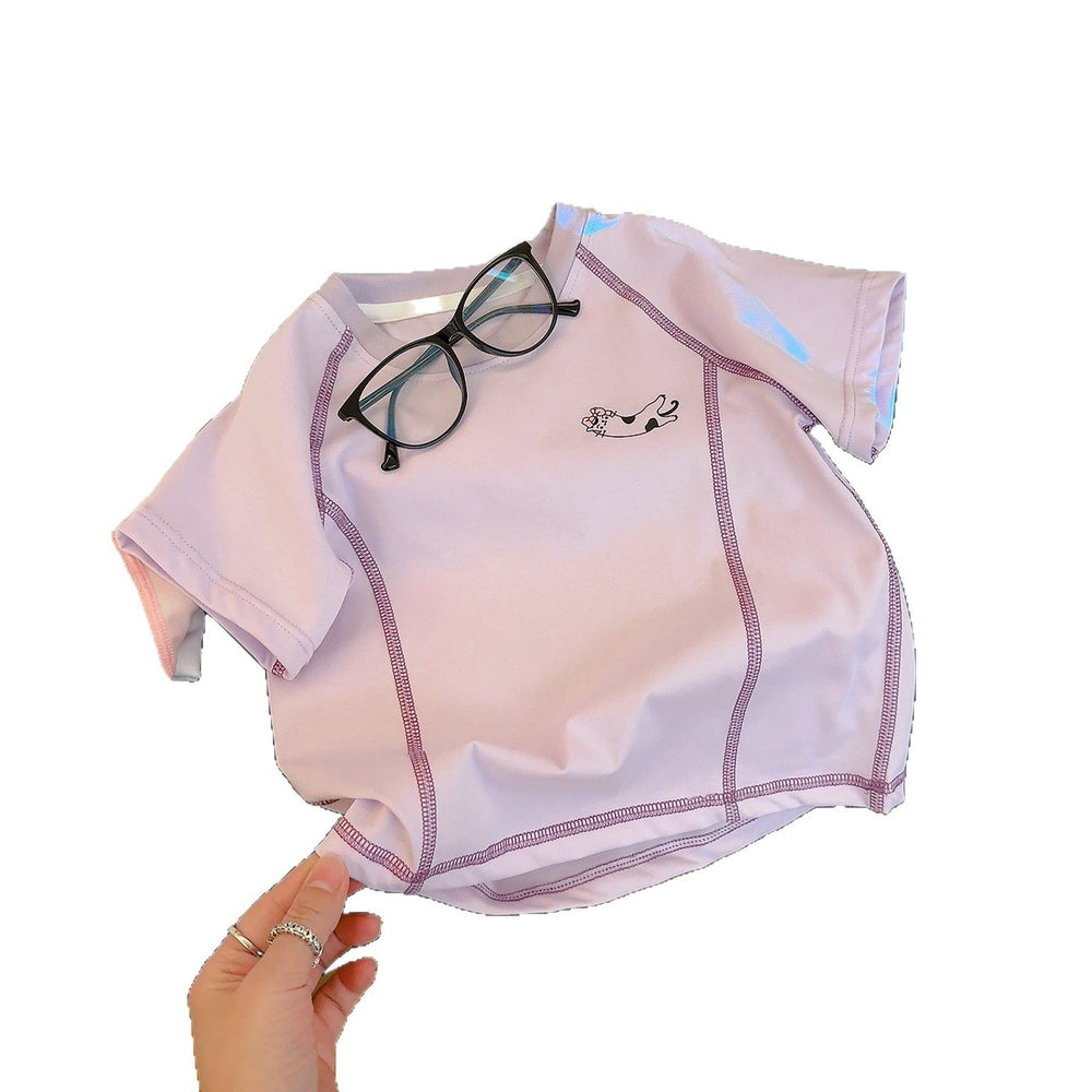 Kids' summer new arrivals: unisex color block t-shirts - versatile short sleeve dopamine crewneck tops, korean style casual children's wear