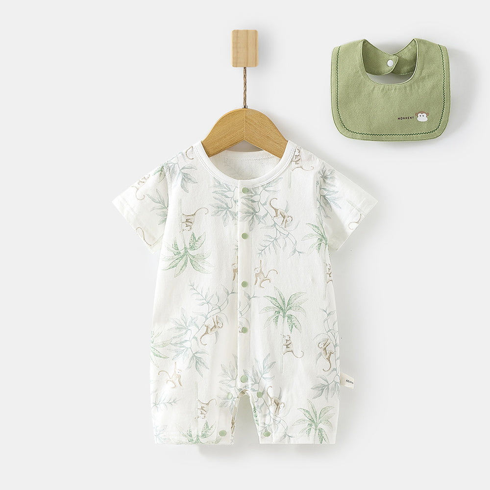 Babibele baby short-sleeve romper - lightweight summer bodysuit for infants & toddlers - perfect for air conditioning - includes bib!