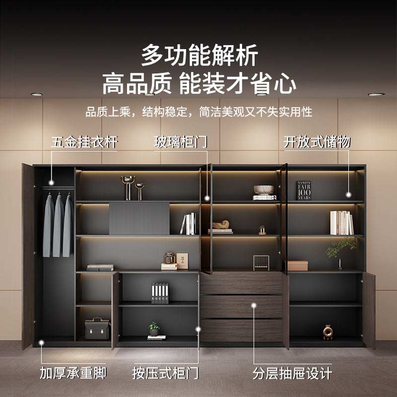 New chinoiserie office file cabinet wooden bookcase boss table background cabinet wall-mounted floor-standing five or six-door cabinetaccessible luxury