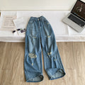 Retro ripped loose pantsjeans women's summer thin high waistslimming lookloosepetitesstraight-leg pantspants