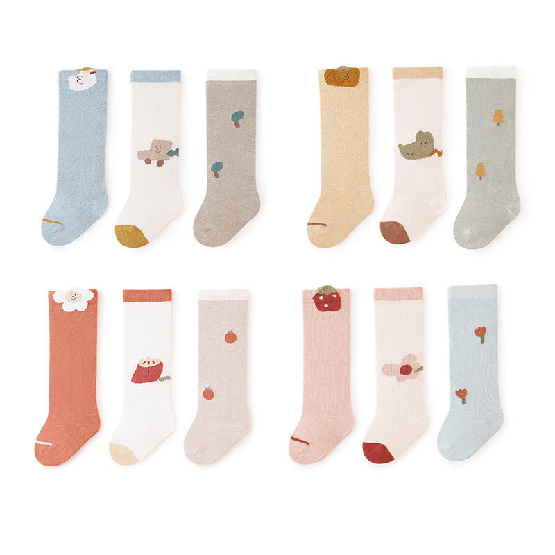 Babylon three-pair kidsstockings combed cotton breathable baby socks loose-top non-binding boneless over-the-knee socks