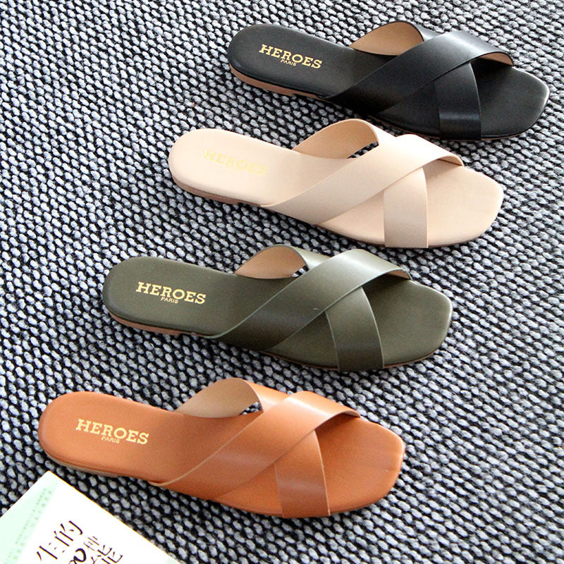 Ladies slippers  Chaozhou women's shoes large size candy color fashion casual slippers one-word wholesale