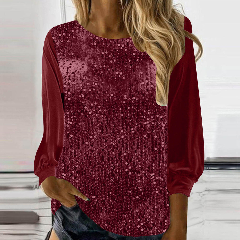 new european and american style women's casual round neck long sleeve loose fit sequin top for cross-border e-commerce