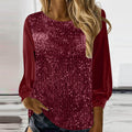 new european and american style women's casual round neck long sleeve loose fit sequin top for cross-border e-commerce