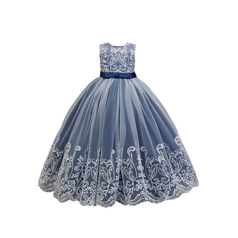 Girls' formal dress - lace trim, random print, sleeveless tank dress, long princess dress for flower girls, toddler & big kids clothing