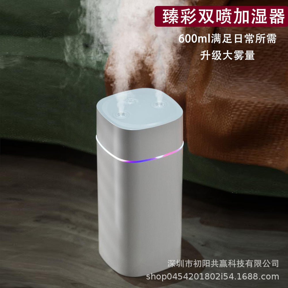 Dual nozzle 600ml humidifier - car & home mini humidifier with high mist output, air purifier, wholesale gift, hydrating mist