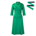 D3294export women's fashion elegant double-breasted suit collar pure colordress medium long cross-border dress