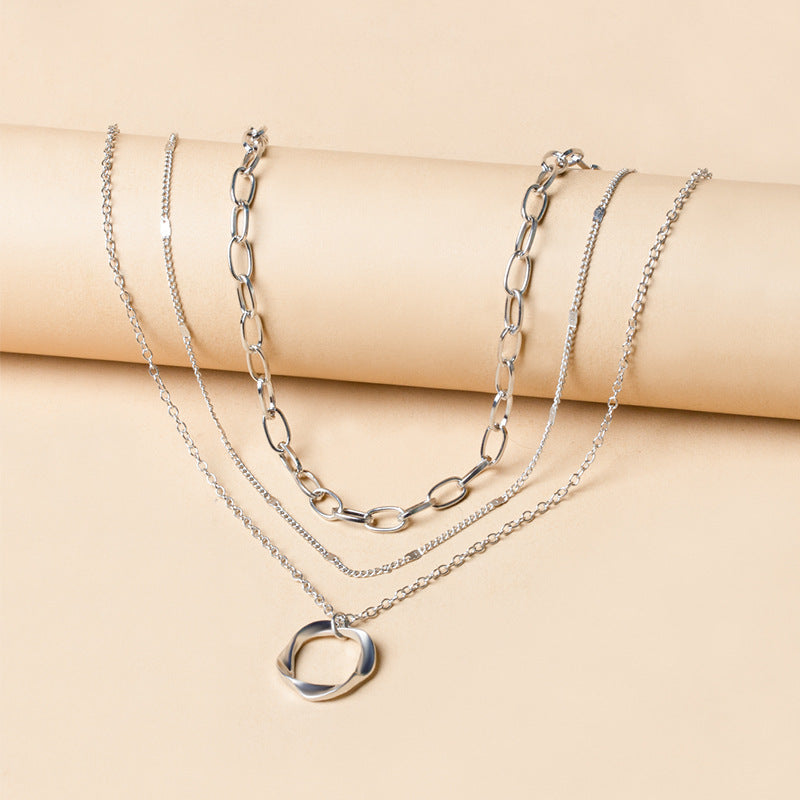 Customized alloy necklace, european and american style chunky chain, statement choker, electroplated circle pendant, hip-hop personalized women's necklace