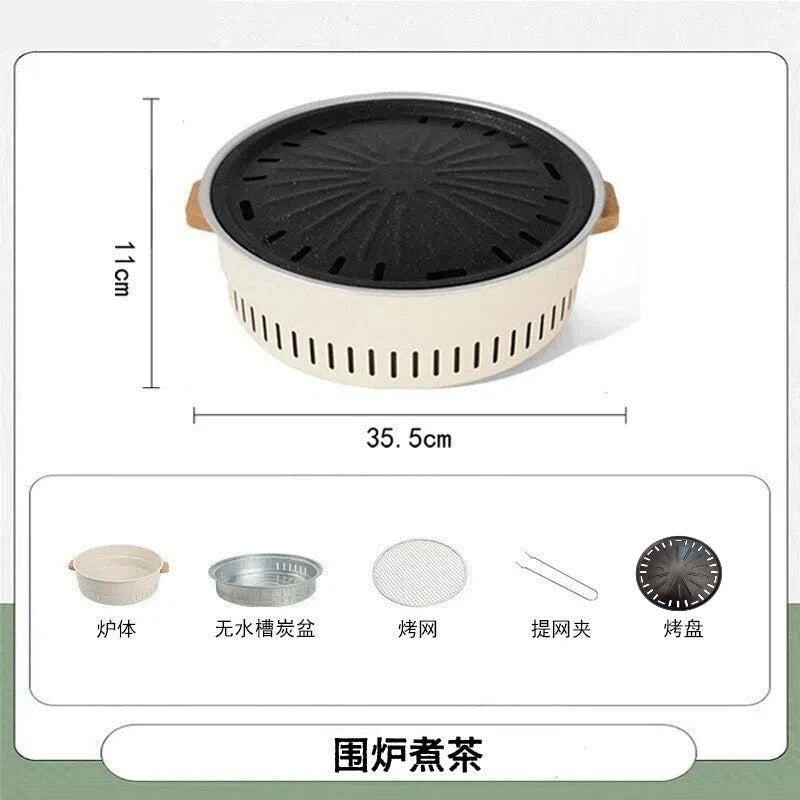 Outdoor camping style tea making by the stove zibo charcoal barbecue stove for home small multi-function smokeless barbecue grill heating stove
