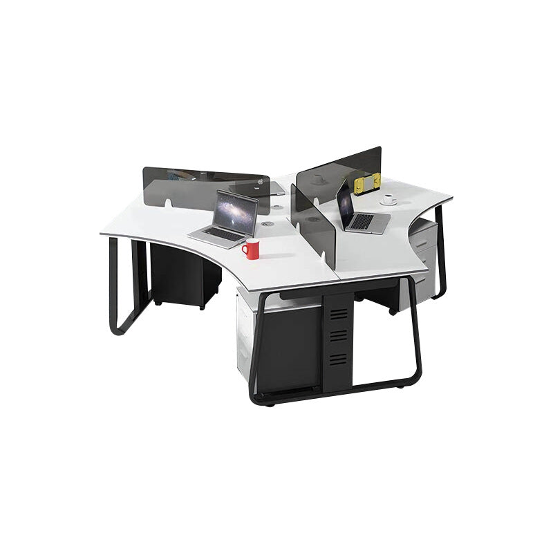 Office desk set for employees - modern minimalist design - includes desk, chair, and computer accessories