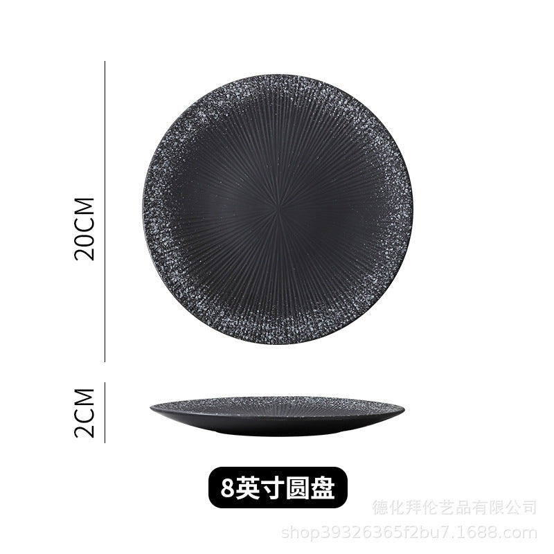 Japanese ceramic striped plate - creative steak plate, pasta plate, retro sushi plate - restaurant commercial serving plate - wholesale