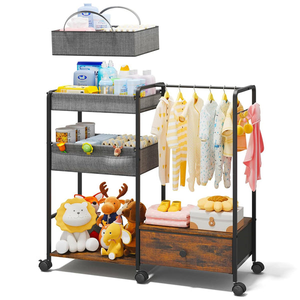 Cross-Border Rolling Cart Multifunctional Shelf Baby Room Diaper Toy Storage Rack with Divider