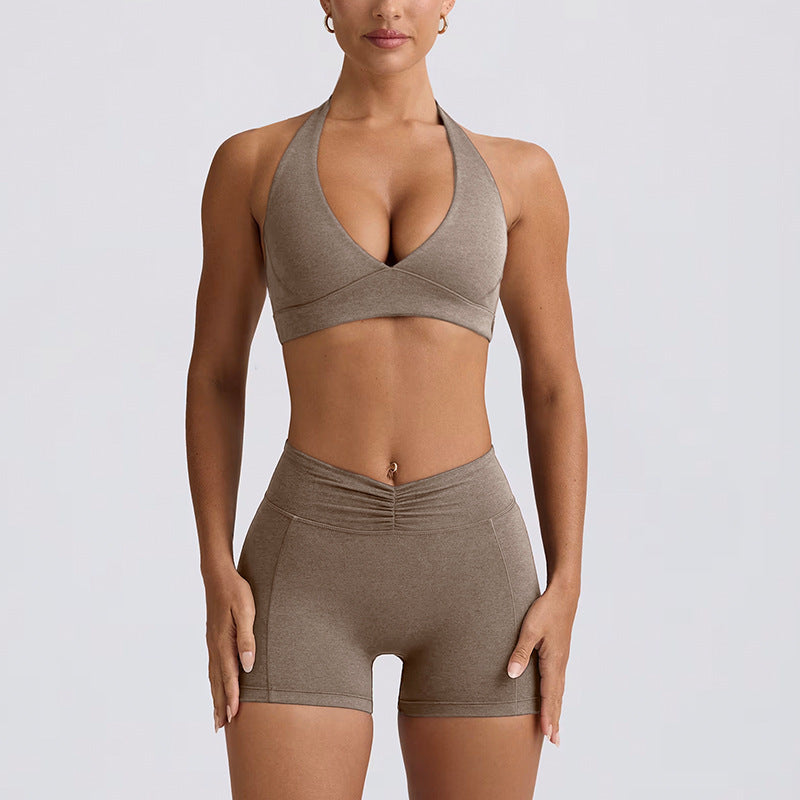 butt lift, tummy control, slimming look chest pad, running fitness shorts, halter sports intimates bra, yoga wear suit for women