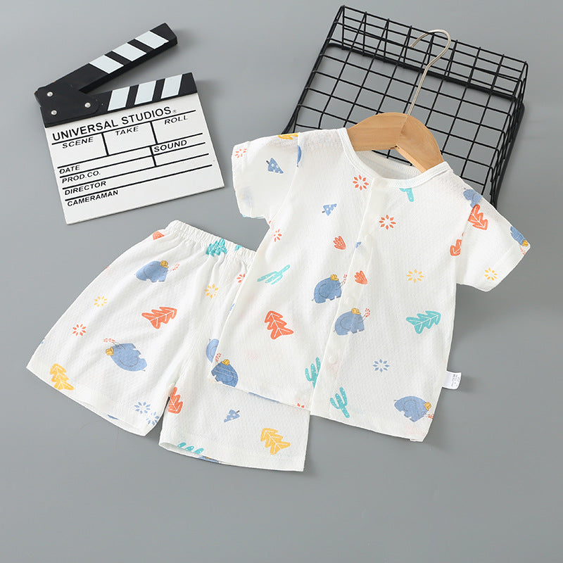 Baby short-sleeve set, pure cotton summer outfit, infant short-sleeve cardigan, newborn loungewear, lightweight children's pajamas
