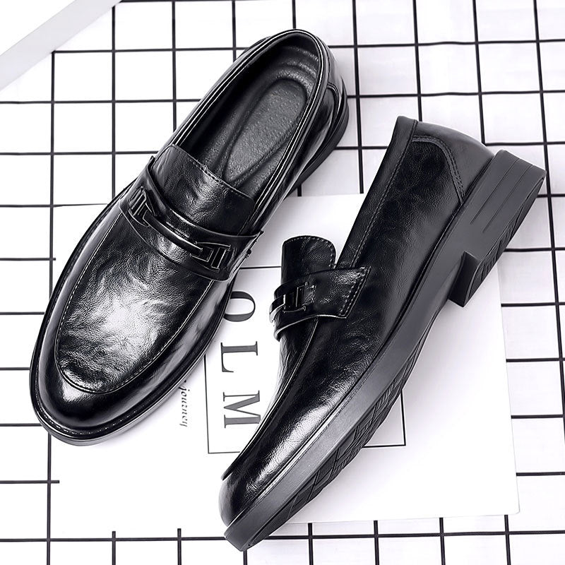Leather shoes men's business formal wear casualmen live broadcast springnew arrival british work cross-border large size slip-on leather shoes