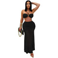 C7456 cross-border   fashion women's sexy bandeau sleeveless ruched mesh maxi dress new