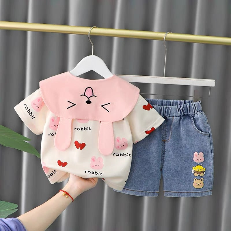 Girls' summer activewear set: new stylish baby summer clothes, kids' summer outfit, cute short-sleeve two-piece trendy set