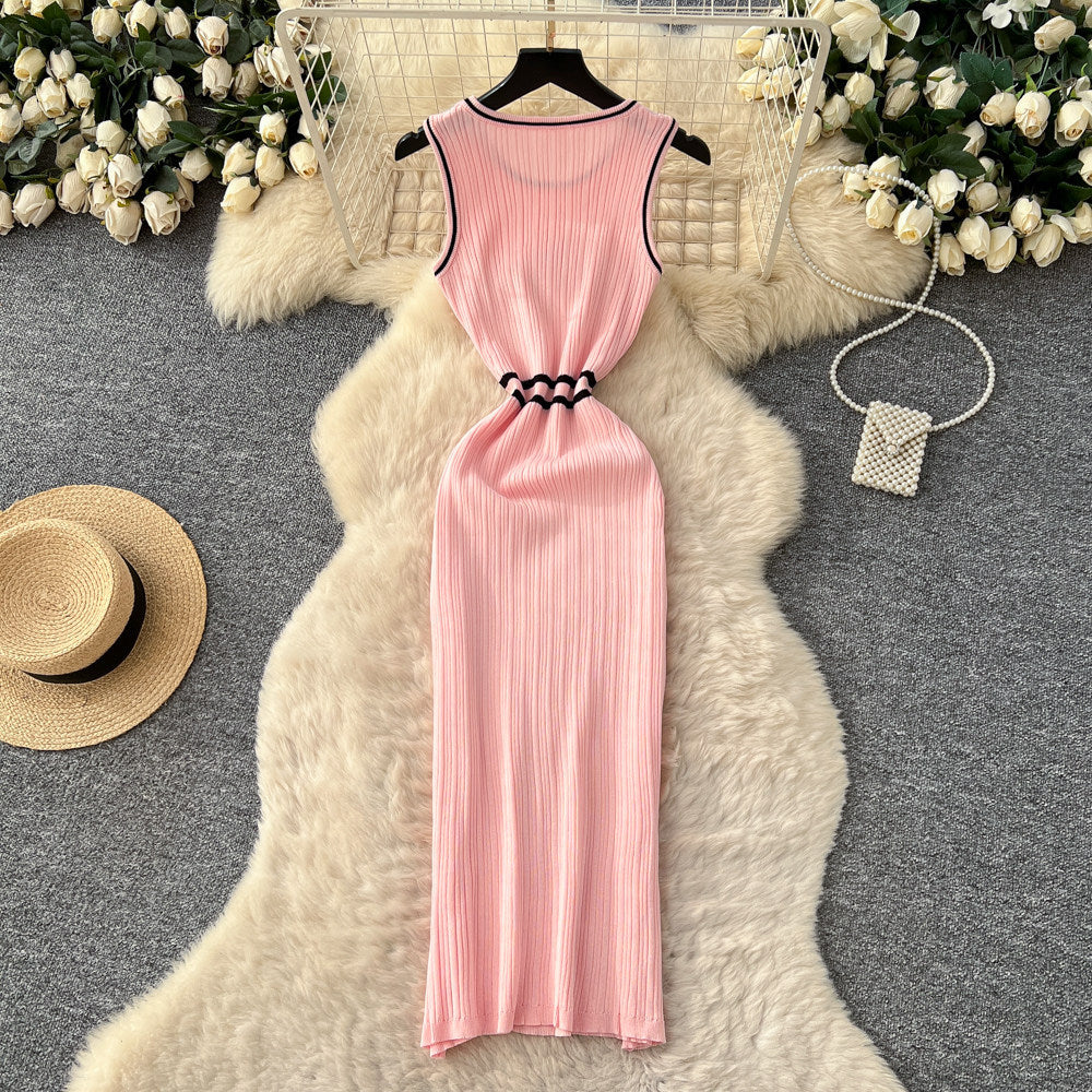Light mature french style sleeveless knittingdress female pure lust style k-style high waist waist silm a-line skirt work clothing