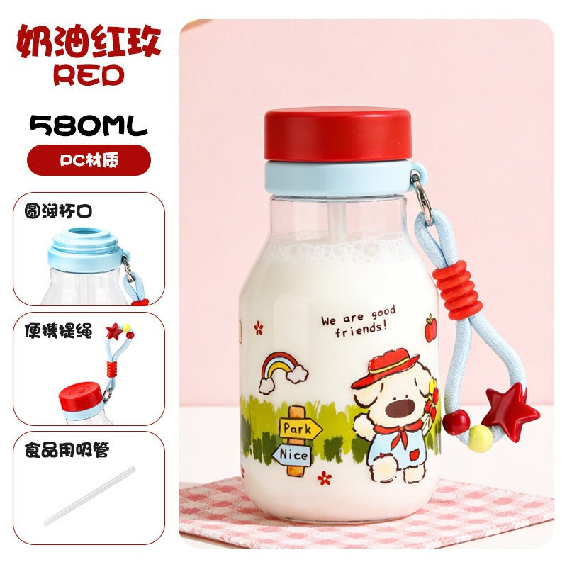 New arrivalsummer plastic straw water cup cartoon good-looking cute plastic cup outdoor portable portable rope cup