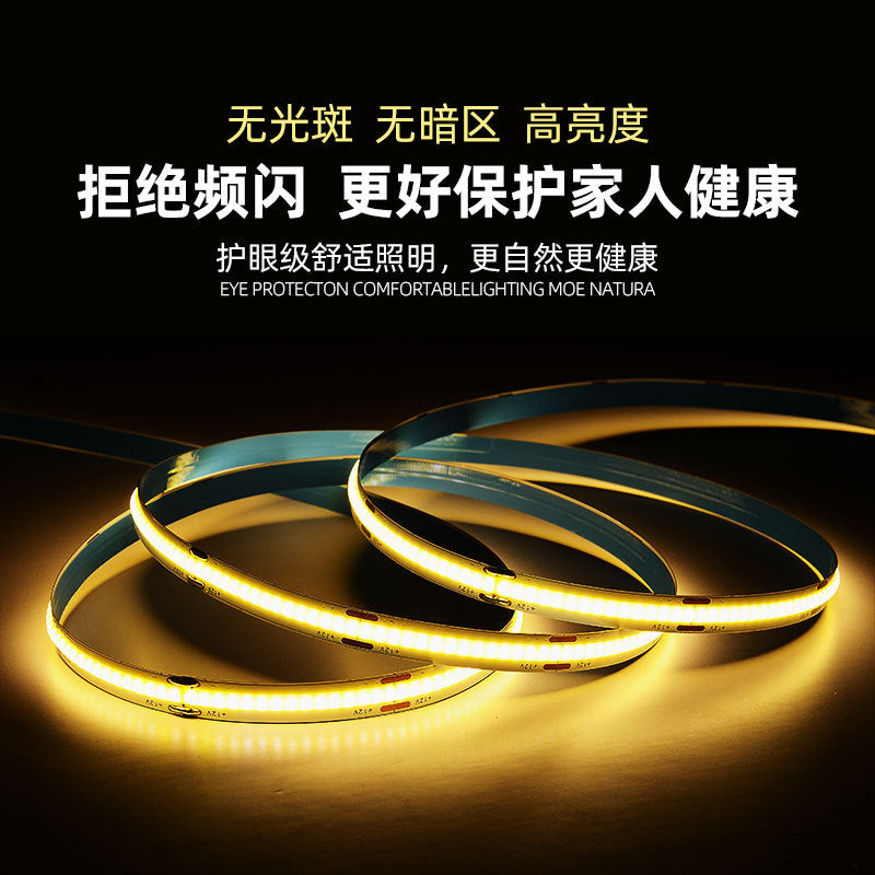 Cob led strip lights, self-adhesive, 12v/24v, flexible soft light bar, low voltage for home improvement, ceiling, cabinet, and retail store lighting, high brightness