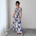 new european and american summer print v-neck maxi dress