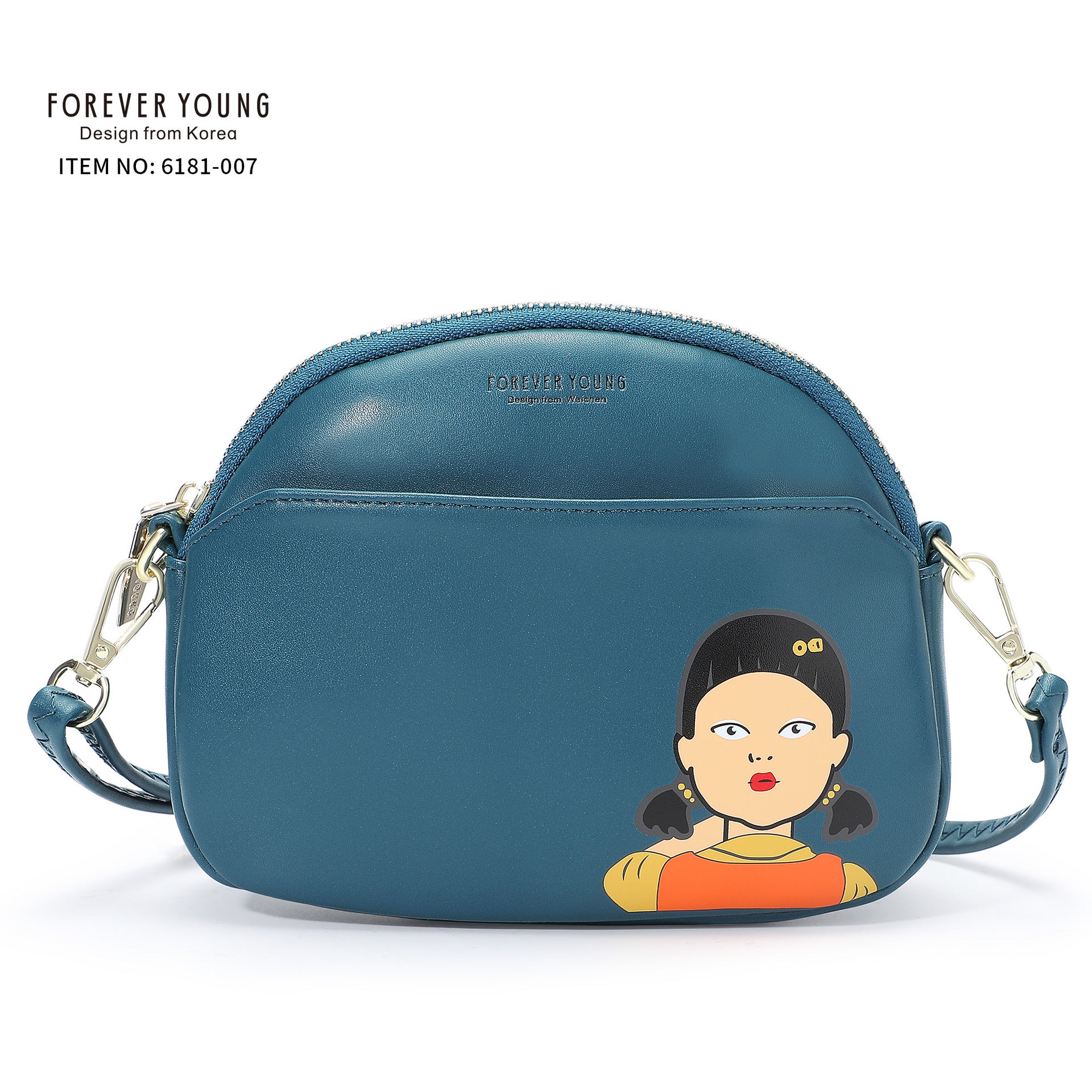 Foreveryoung simple PU women's bag Korean shoulder bag student messenger bag printed double zipper mobile phone bag