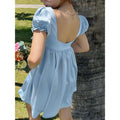European and american women's clothing  spring new french court sweet girly style square neck puff sleeve loose dress