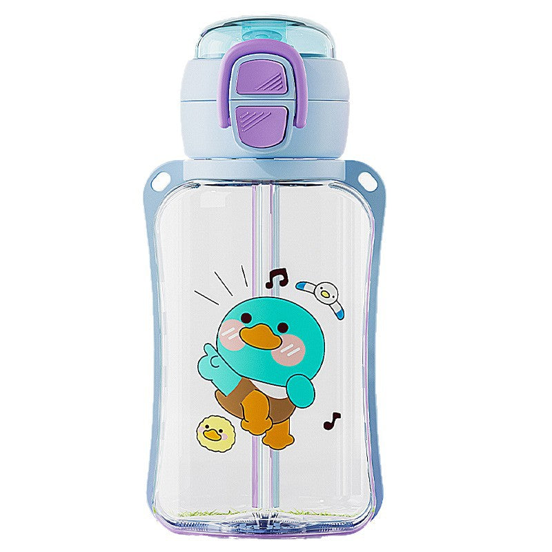 Fresh cartoon pop-top straw cup for home student kids convenient leak-proof strap carrying rope resistant to falling cute water cup