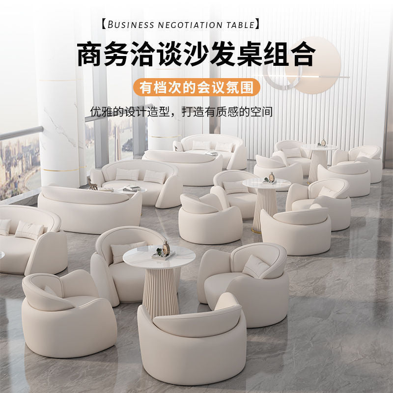 New arrival business negotiation sofa leather art lobby creative casual reception table and chairs orange and white surrounded combination furniture