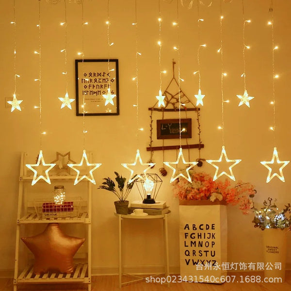 led12 hanging pentagram curtain lights christmas star decoration wedding courtyard room decoration lanterns