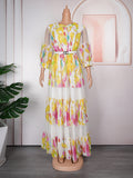 new cross-border spring/summer european and american style floral dress, african  fashion long printed dress