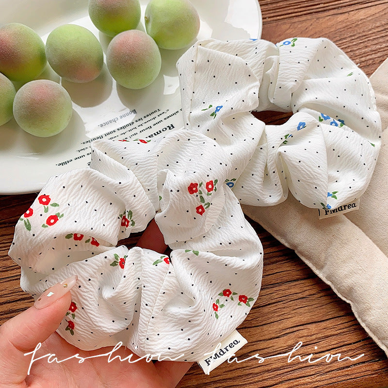 Korean style floral fabric scrunchie - premium hair tie for women - chic hair accessory for messy bun or ponytail