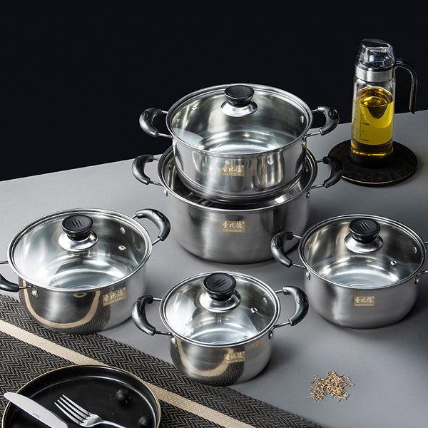 Cross-border cooking pot stainless steel cookware set  10-piece set binaural soup pot combination pot wholesale