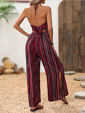 Amazon  european and american spring/summer striped print sexy flared jumpsuit