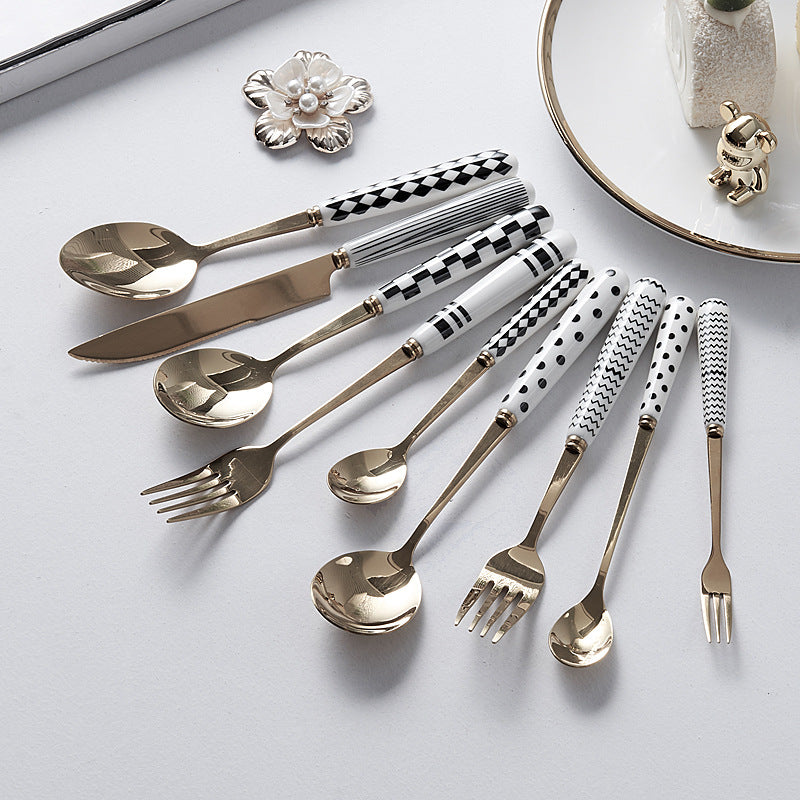 Minimalist ceramic stainless steel steak knife and fork set - trendy ins style cutlery, creative fruit forks, western dinnerware wholesale