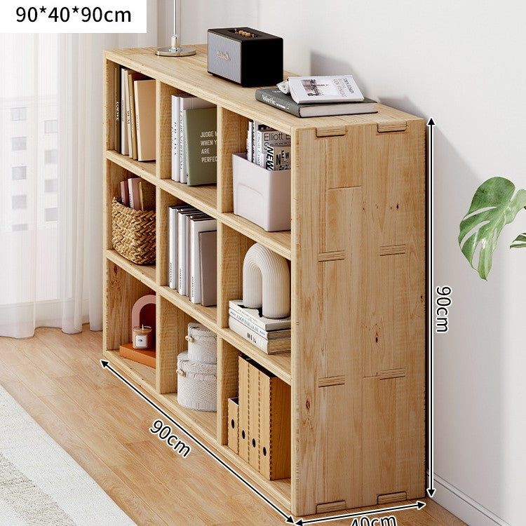 Solid wood bookshelf shelf floor-to-wall combination lattice cabinet living room kindergarten storage low household bookcase