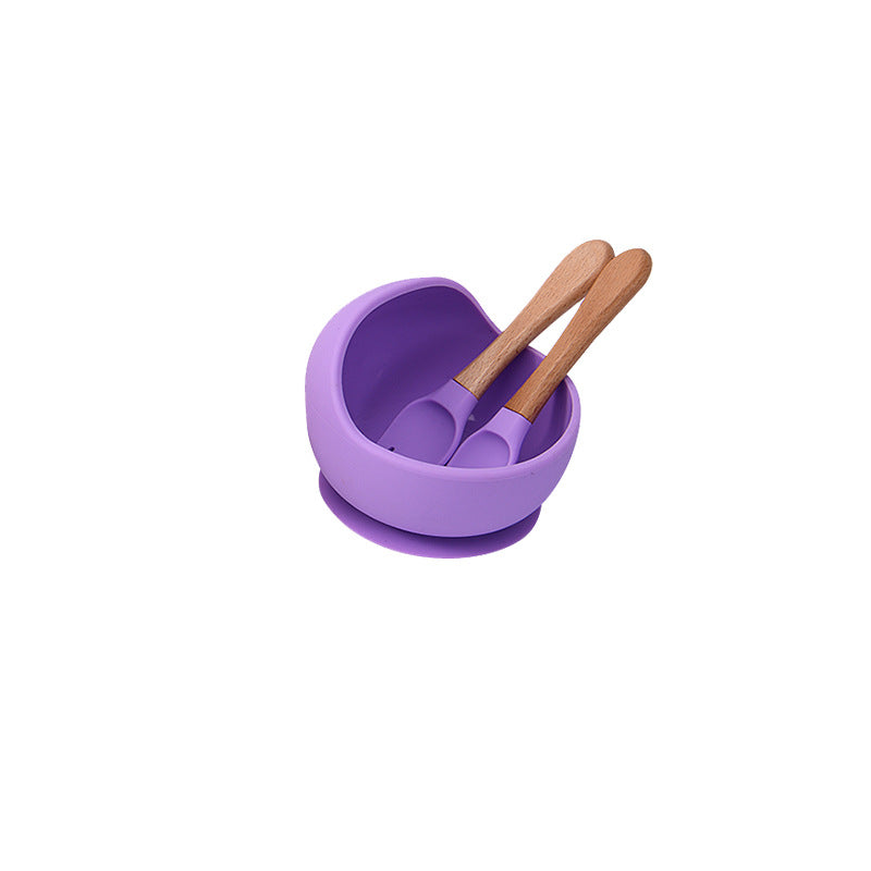 Food grade silicone tableware bowl Suction cup type baby bowl Supplementary food learning to eat Solid color silicone set Baby feeding bowl