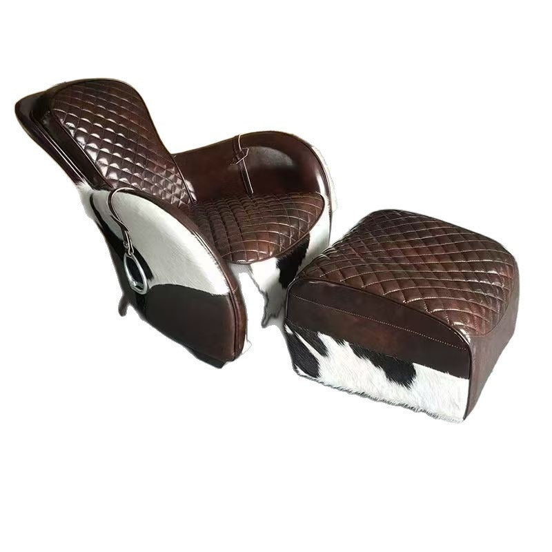 Single sofa chair combination cowhide villa room cigar bar lounge chair oil wax leather saddle chair medieval chair